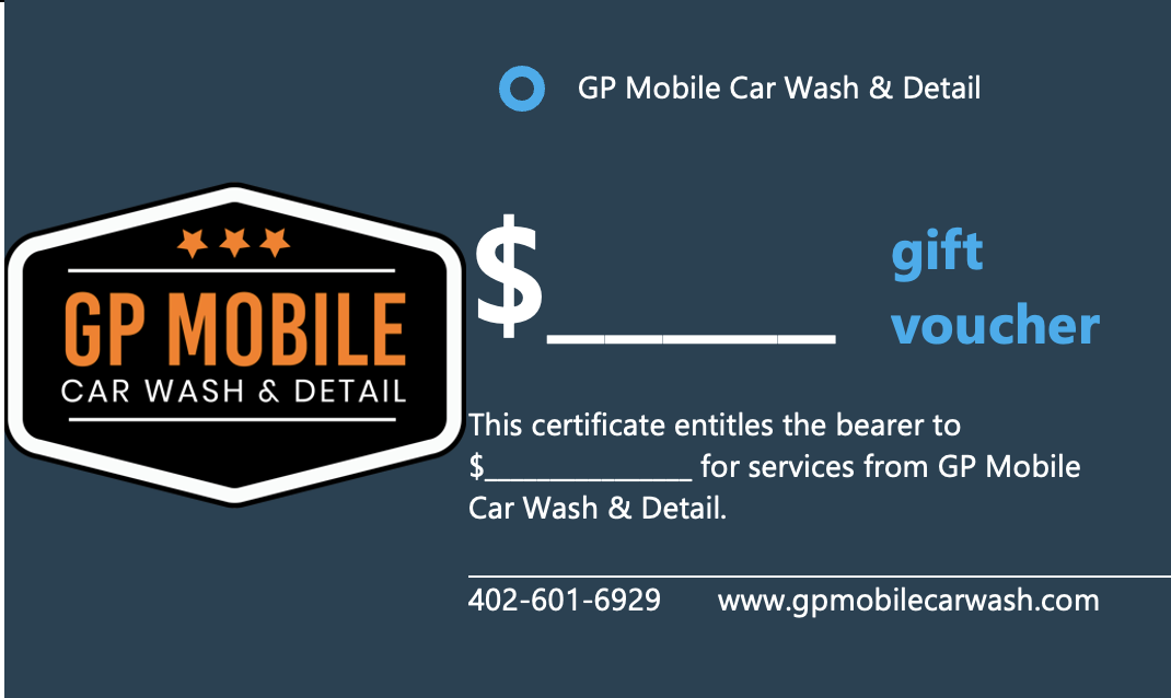 A gift certificate from GP Mobile Car Wash & Detail